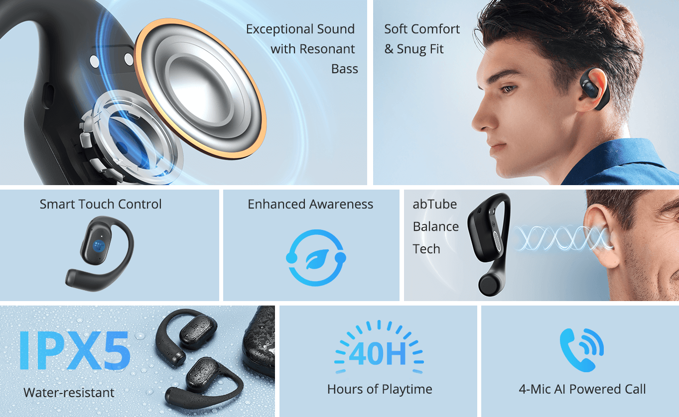 Tai nghe Open-Ear Tronsmart OpenFly 2 Pro – 4 Mic AI, 40h Pin, Âm trầm mạnh mẽ