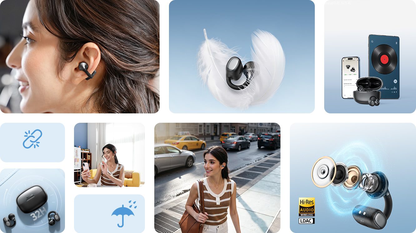 Tai nghe kẹp vành tai Tronsmart OpenFly Clip 2 26 Tai nghe kẹp vành tai Tronsmart OpenFly Clip 2 màu đen với hộp sạc nhỏ gọn